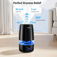 KNKA 4.5L Humidifier for Room - Quiet, Auto Humidity Control, Essential Oil Diffuser, 40H Runtime, Top Fill, Easy Clean, Anti-Leak