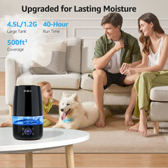 KNKA 4.5L Humidifier for Room - Quiet, Auto Humidity Control, Essential Oil Diffuser, 40H Runtime, Top Fill, Easy Clean, Anti-Leak