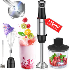 MULISOFT Immersion Blender Handheld, 5-in-1 Hand Blender with Variable Speed Design for Baby Food, Soup, Smoothies & Baking, Easy to Clean