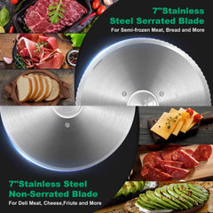 Meat Slicer, Electric Food Slicer with 2 Removable Stainless Steel Blades, Child Lock Protection, Adjustable Thickness, for Deli Cheese Bread