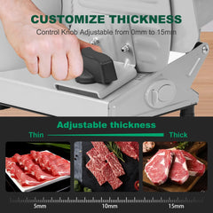 Meat Slicer, Electric Food Slicer with 2 Removable Stainless Steel Blades, Child Lock Protection, Adjustable Thickness, for Deli Cheese Bread
