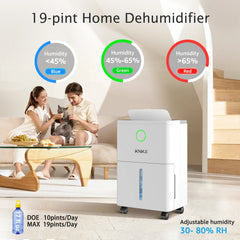 KNKA Pro Dehumidifier for Home with Drain Hose, MAX 19 pints/day, Dehumidifier for Basements, Continuous Drainage, Auto Humidity Control for Bedroom, Bathroom, RV