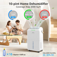 KNKA Pro Dehumidifier for Home, Basements, 10 Pints(DOE) Dehumidifier with Drain Hose, Max 2,000 Sq.ft., 0.8 Gal Water Tank, Smart Humidity Control, 3 Modes, Dry Clothes, 24HR Timer
