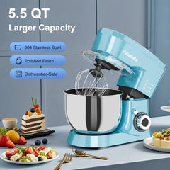Fatabeta 1000W Stand Mixer, 5.5QT Kitchen Mixer with Dough Hook, Whisk and Beater, Electric Mixer with Bowl & 11 Speeds - Cake Mixer for Baking, Bread & More, Blue