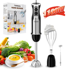 Fatabeta Immersion Blender, 1100W Immersion Blender Handheld with 21 Speeds & Turbo Boost – 3-in-1 Hand Blender for Purees, Baby Food, Milkshakes, Soups & Smoothies