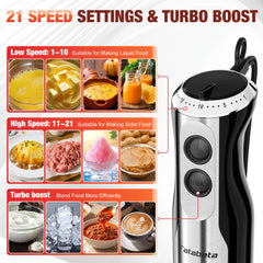 Fatabeta Immersion Blender, 1100W Immersion Blender Handheld with 21 Speeds & Turbo Boost – 3-in-1 Hand Blender for Purees, Baby Food, Milkshakes, Soups & Smoothies