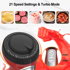 Fatabeta 1100W Immersion Blender, 21-Speed Hand Blender with Turbo Mode, 5-in-1 Stick Blender for Smoothies, Baby Food, Soups, Purees, Red