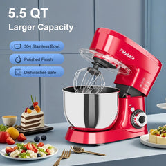 Fatabeta 1000W Stand Mixer, 5.5QT Kitchen Mixer with Dough Hook, Whisk and Beater, Electric Mixer with Bowl & 11 Speeds - Cake Mixer for Baking, Bread & More, Red