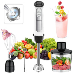 Fatabeta 1100W Immersion Blender, 21-Speed Hand Blender with Turbo Mode, 5-in-1 Stick Blender for Smoothies, Baby Food, Soups, Purees, White