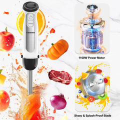 Fatabeta 1100W Immersion Blender, 21-Speed Hand Blender with Turbo Mode, 5-in-1 Stick Blender for Smoothies, Baby Food, Soups, Purees, White