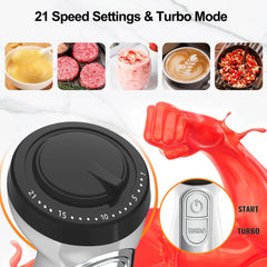 Fatabeta 1100W Immersion Blender, 21-Speed Hand Blender with Turbo Mode, 5-in-1 Stick Blender for Smoothies, Baby Food, Soups, Purees, White