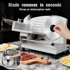 CUOCCO PRO 150W Electric Meat Slicer with 2 Blades, Adjustable Thickness 0-15mm, Removable Blade for Easy Cleaning, Child Safety Lock & Non-Slip Suction Feet, Ideal for Deli Meat, Cheese, and Bread