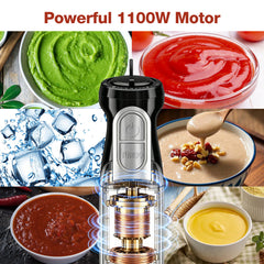 1100W Immersion Blender, 21-Speed Hand Blender with Turbo Mode, 5-in-1 Stick Blender for Smoothies, Baby Food, Soups, Purees, Black