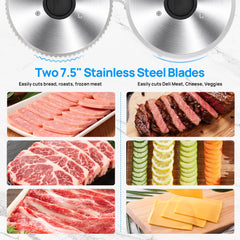 Electric Meat Slicer, 200W Meat Slicer Machine with 2 Blades, 0–15mm Adjustable Thickness, Deli Food Slicer, Child Lock, Removable Blade, Meat Cutter for Home Use
