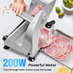 Electric Meat Slicer, 200W Meat Slicer Machine with 2 Blades, 0–15mm Adjustable Thickness, Deli Food Slicer, Child Lock, Removable Blade, Meat Cutter for Home Use