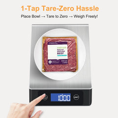 Food Scale, Kitchen Scale, MULISOFT Food Scales for Kitchen, LCD Display in Grams, Ounces, Pounds, Kilogram, Milliliter, Stainless Steel, 7 Units with Tare Function