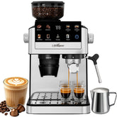 LifeImpree Espresso Machine with Grinder, 20 Bar Coffee Machine for Home with Powerful Milk Frother Steam Wand, 30 Grind Settings, 1550W Coffee Maker with Portafilter for Capsules