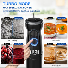 CUOCCO PRO Immersion Blender Handheld, 1100W Hand Blender with 21 Speeds & Turbo, Hand Mixer for Smoothies, Soups & Baby Food, Dishwasher Safe, Black