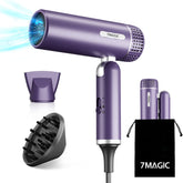 7MAGIC Hair Dryer, Blow Dryer with Diffuser, Powerful 1600W Motor for Fast Drying, Hair Dryers for Women with Storage Bag, Folding Handle, Purple