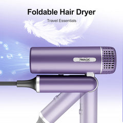 7MAGIC Hair Dryer, Blow Dryer with Diffuser, Powerful 1600W Motor for Fast Drying, Hair Dryers for Women with Storage Bag, Folding Handle, Purple