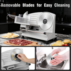 Electric Meat Slicer 150W, Food Slicer with 2 Removable Stainless Steel Blades, Adjustable Thickness 0-15mm, Child Lock, Suction Base, Deli Meat & Bread Slicer Machine for Home Use