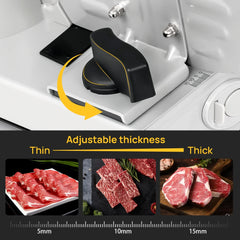 MULISOFT Meat Slicer for Home Use – 2 Removable Stainless Steel Blades, Adjustable Thickness, Child Safety Lock – Cuts Meat, Cheese, Bread