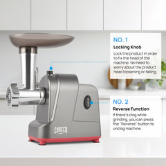 CUOCCO PRO Meat Grinder - 3000W Max Electric Meat Grinders with Sausage Filler, Kubbe Kit, 3 Grinding Plates & Slicer/Shredder Attachments - for Home Kitchen