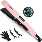 MCURO Hair Straightener, Flat Iron for Hair, 1.5-inch Floating Titanium Wide Plates, Professional Straightener with LCD Display, Dual Voltage, Pink