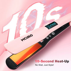MCURO Hair Straightener, Flat Iron for Hair, 1.5-inch Floating Titanium Wide Plates, Professional Straightener with LCD Display, Dual Voltage, Pink