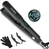 MCURO Hair Straightener, Flat Iron for Hair, 1.5-inch Floating Titanium Wide Plates, Professional Straightener with Digital Display, Dual Voltage, Black
