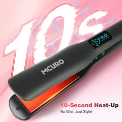 MCURO Hair Straightener, Flat Iron for Hair, 1.5-inch Floating Titanium Wide Plates, Professional Straightener with Digital Display, Dual Voltage, Black