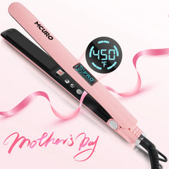 MCURO 1 inch Hair Straightener, Flat Iron for Hair Infused with Keratin, Dual Voltage Flat Iron, Hair Styling Tools, Pink
