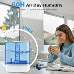 KNKA Humidifier, 6L Humidifier for Room, Cool Mist Humidifier for Home, Baby, and Bedroom, Quiet, Top-Fill, 360° Nozzle, 60-Hour Runtime, White