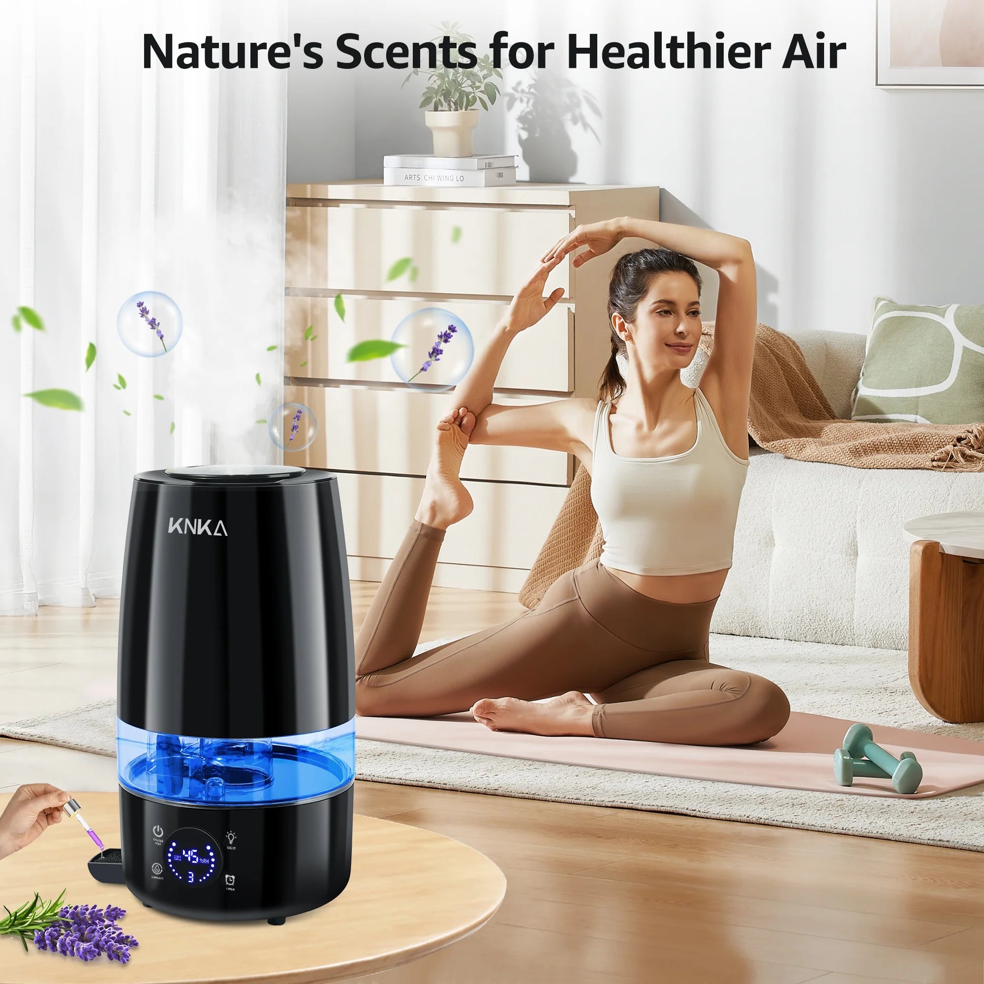 KNKA 4.5L Humidifier for Room - Quiet, Auto Humidity Control, Essential Oil Diffuser, 40H Runtime, Top Fill, Easy Clean, Anti-Leak