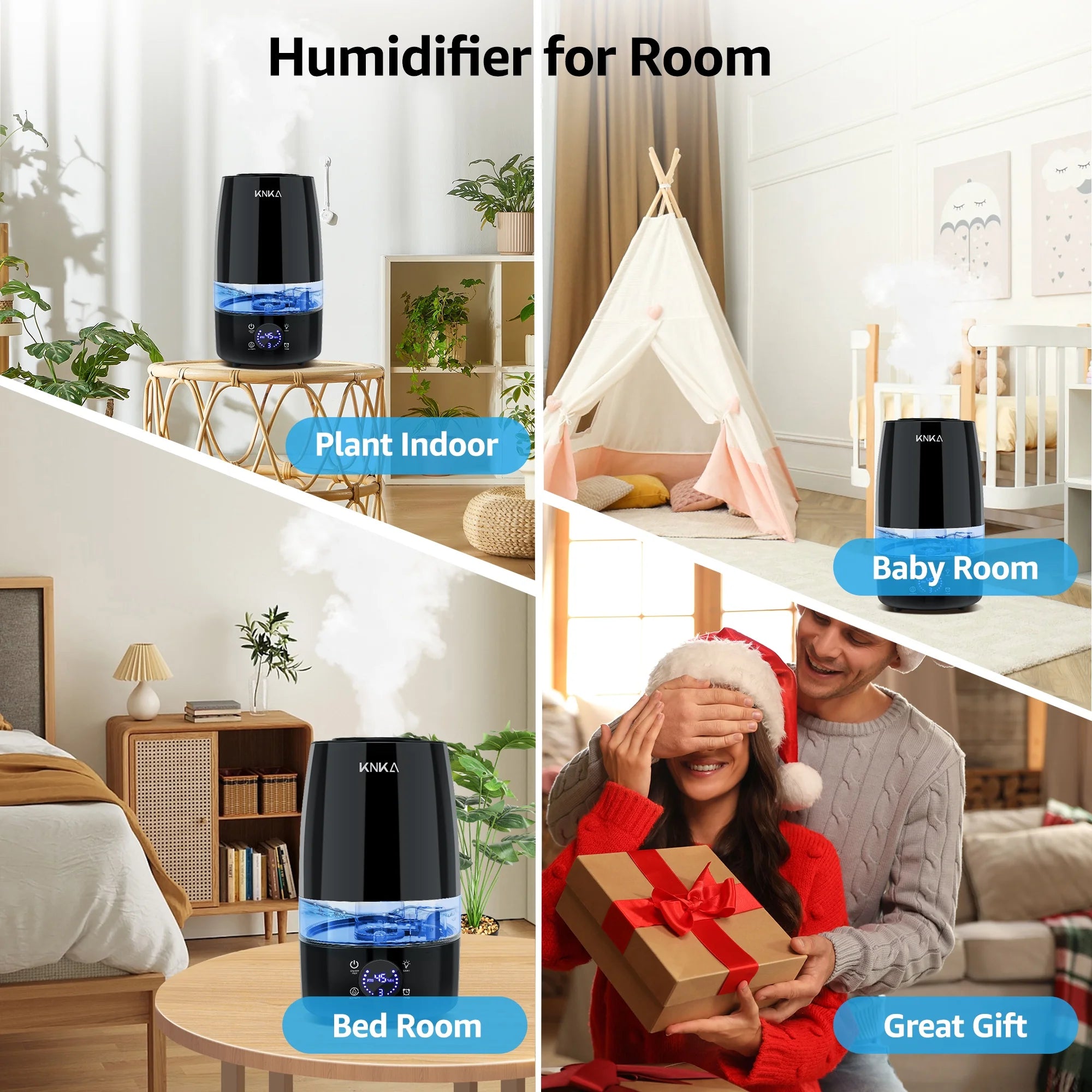 KNKA 4.5L Humidifier for Room - Quiet, Auto Humidity Control, Essential Oil Diffuser, 40H Runtime, Top Fill, Easy Clean, Anti-Leak