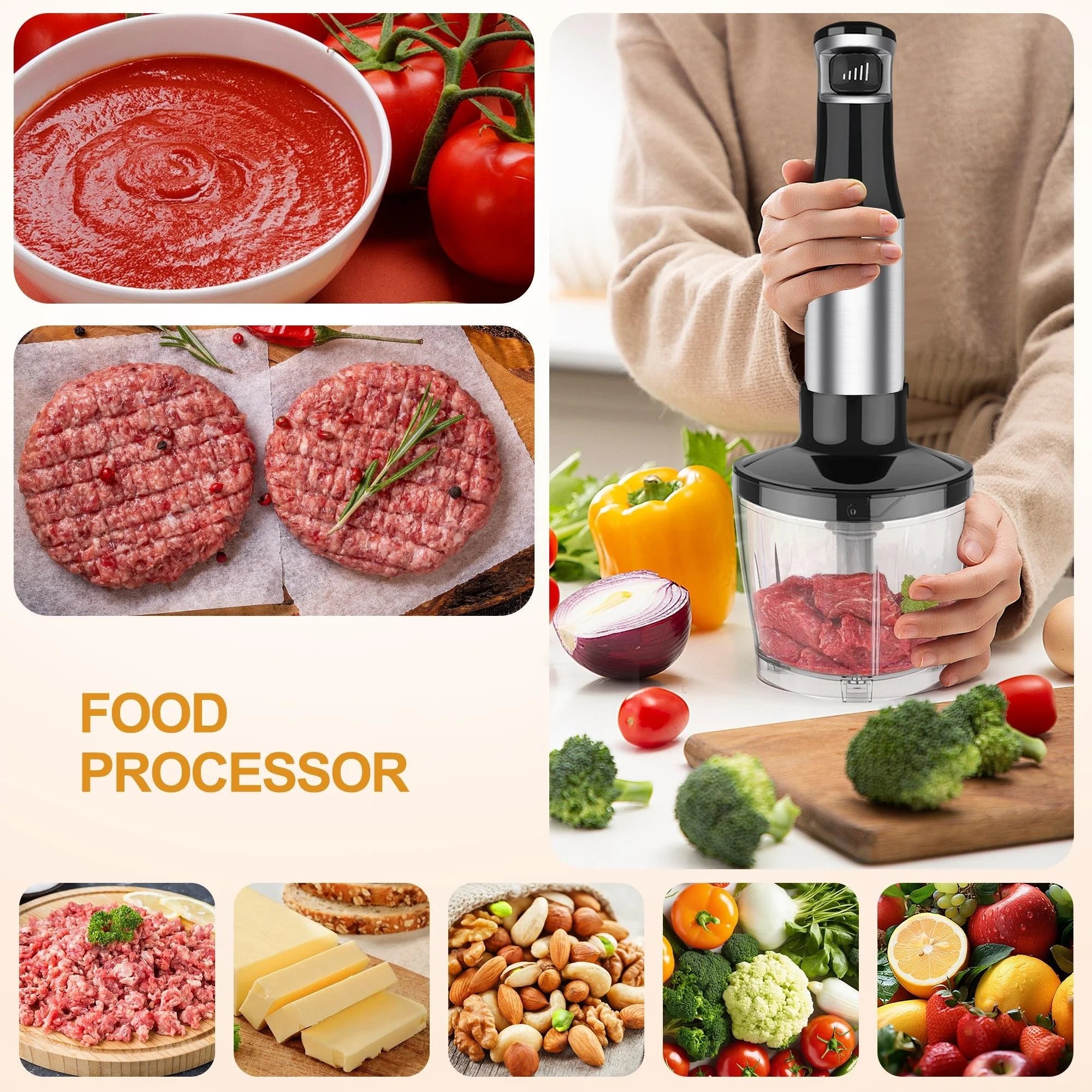 MULISOFT Immersion Blender Handheld, 5-in-1 Hand Blender with Variable Speed Design for Baby Food, Soup, Smoothies & Baking, Easy to Clean