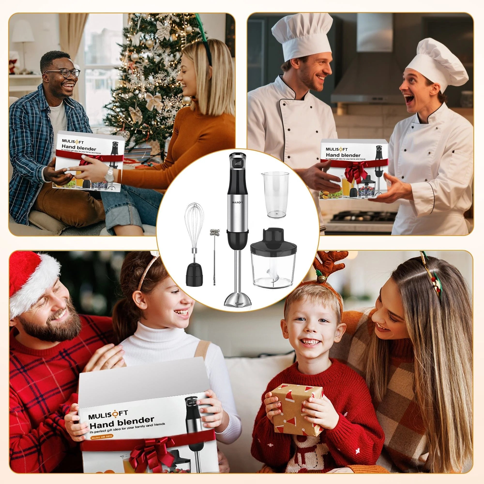 MULISOFT Immersion Blender Handheld, 5-in-1 Hand Blender with Variable Speed Design for Baby Food, Soup, Smoothies & Baking, Easy to Clean
