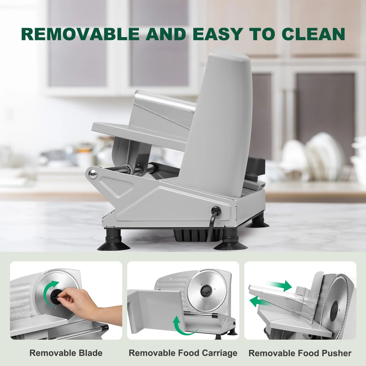 Meat Slicer, Electric Food Slicer with 2 Removable Stainless Steel Blades, Child Lock Protection, Adjustable Thickness, for Deli Cheese Bread