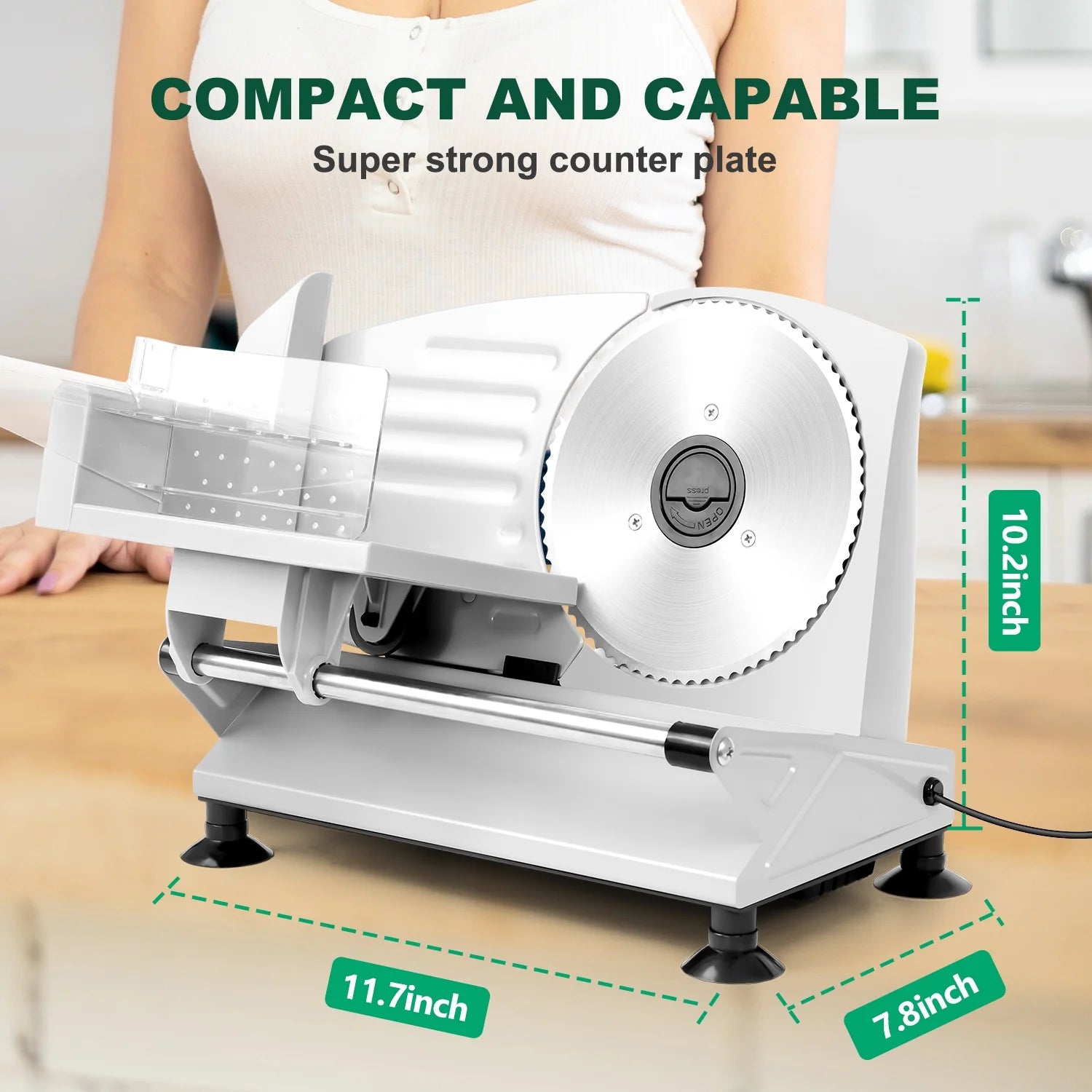 Meat Slicer, Electric Food Slicer with 2 Removable Stainless Steel Blades, Child Lock Protection, Adjustable Thickness, for Deli Cheese Bread