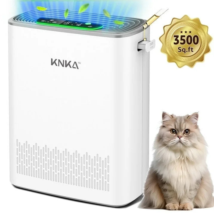 KNKA HEPA Air Purifiers for Home Large Room up to 3200 Sq.ft – Allergy & Pet Hair Relief, Air Quality Monitor, Auto/Turbo Mode, Essential Oil Diffuser, Ultra-Quiet