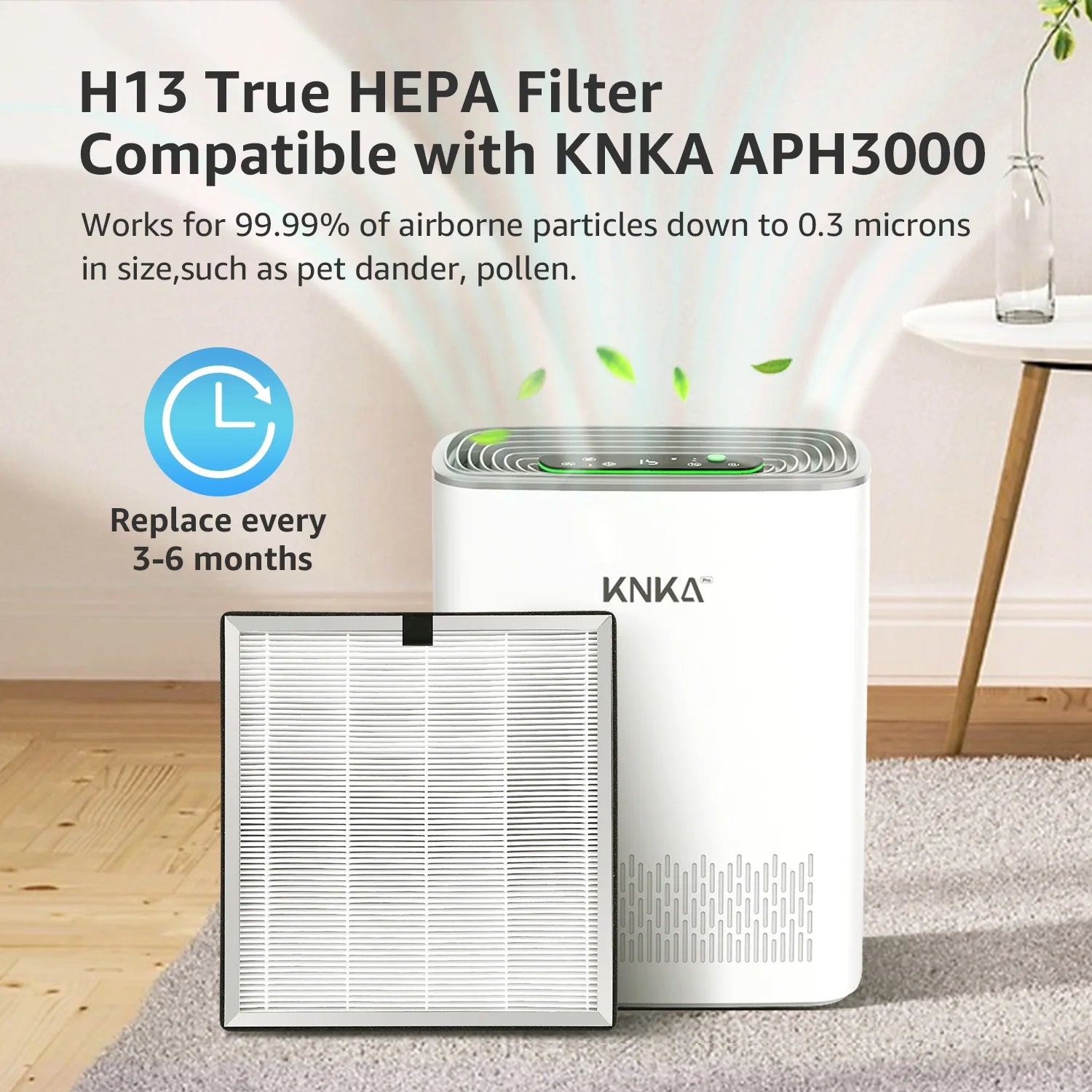 KNKA HEPA Air Purifiers for Home Large Room up to 3200 Sq.ft – Allergy & Pet Hair Relief, Air Quality Monitor, Auto/Turbo Mode, Essential Oil Diffuser, Ultra-Quiet
