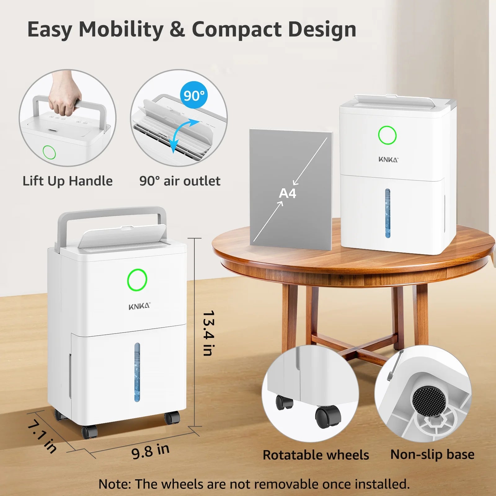 KNKA Pro Dehumidifier for Home with Drain Hose, (DOE Rating 10 pints/day), Dehumidifier for Basements, Covers Up to 1,500 Sq Ft, Auto Humidity Control for Bedroom, Bathroom, RV