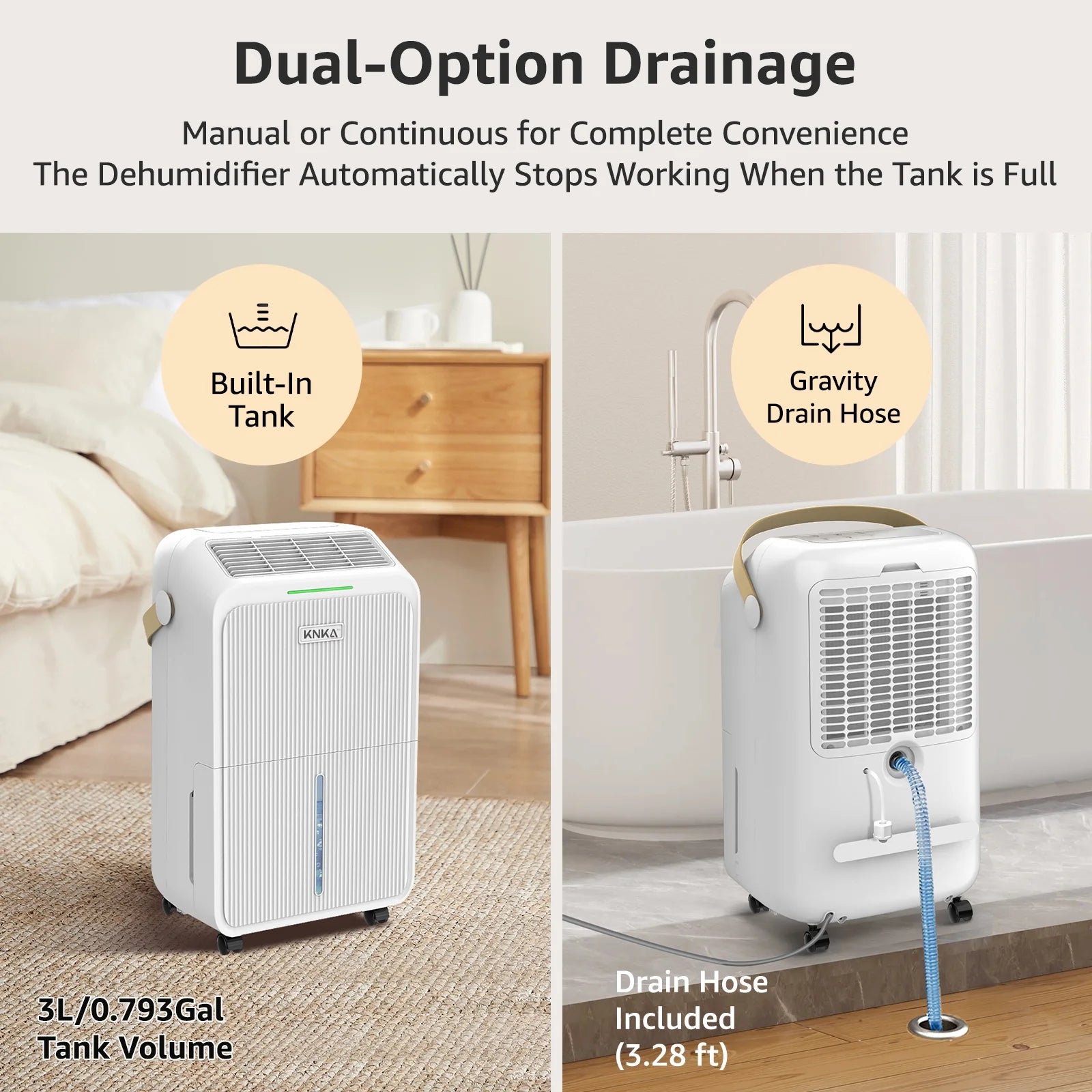 KNKA Pro Dehumidifier for Home, Basements, 10 Pints(DOE) Dehumidifier with Drain Hose, Max 2,000 Sq.ft., 0.8 Gal Water Tank, Smart Humidity Control, 3 Modes, Dry Clothes, 24HR Timer