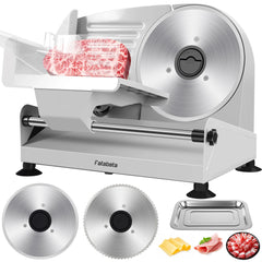 Fatabeta 200W Electric Meat Slicer for Home, with Dual Stainless Steel Blades & Tray, Adjustable Thickness, Detachable, Easy Clean