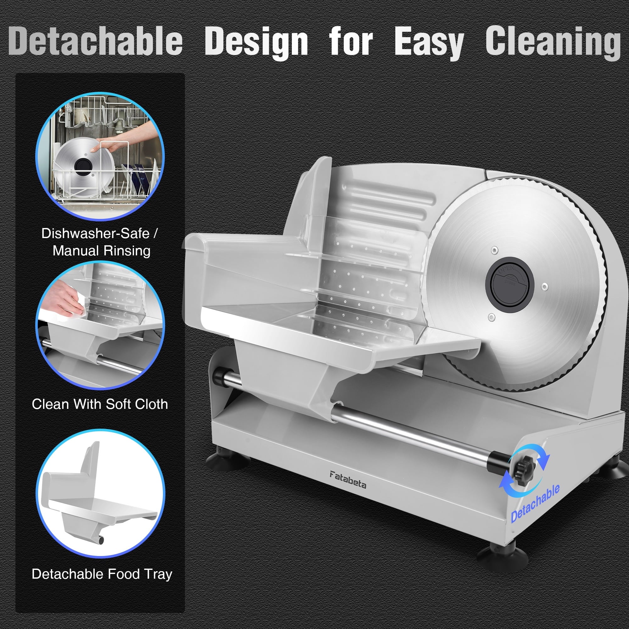 Fatabeta 200W Electric Meat Slicer for Home, with Dual Stainless Steel Blades & Tray, Adjustable Thickness, Detachable, Easy Clean
