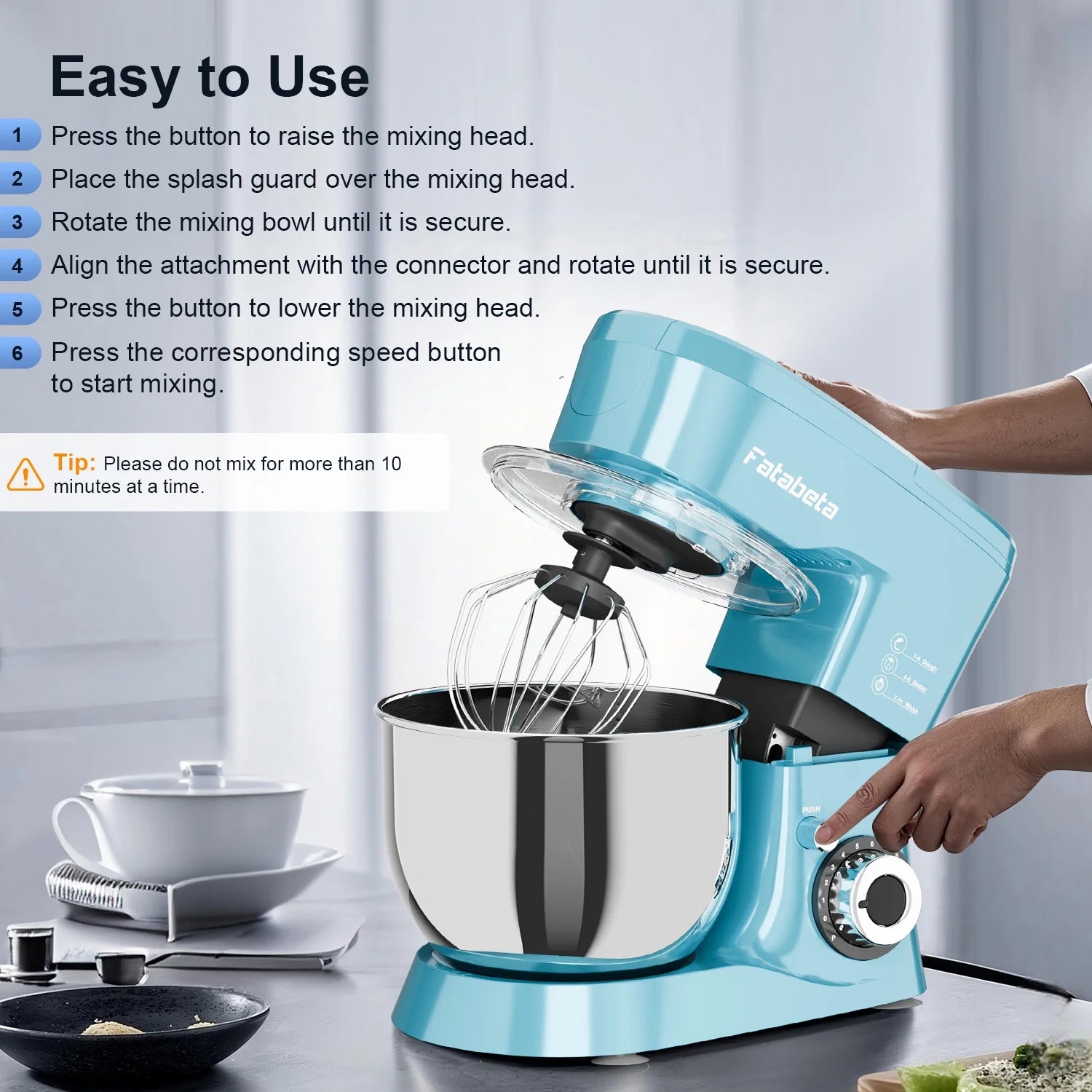 Fatabeta 1000W Stand Mixer, 5.5QT Kitchen Mixer with Dough Hook, Whisk and Beater, Electric Mixer with Bowl & 11 Speeds - Cake Mixer for Baking, Bread & More, Blue