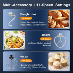 Fatabeta 1000W Stand Mixer, 5.5QT Kitchen Mixer with Dough Hook, Whisk and Beater, Electric Mixer with Bowl & 11 Speeds - Cake Mixer for Baking, Bread & More, Black