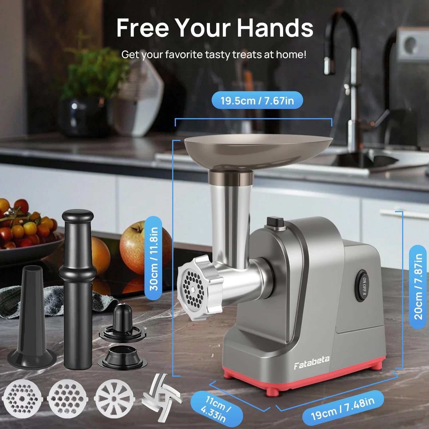 Fatabeta 3000W Max Electric Meat Grinder, with Sausage Stuffer Maker, Kubbe Kit, 3 Grinding Plates, for Home Kitchen & Pet Food, Easy Clean