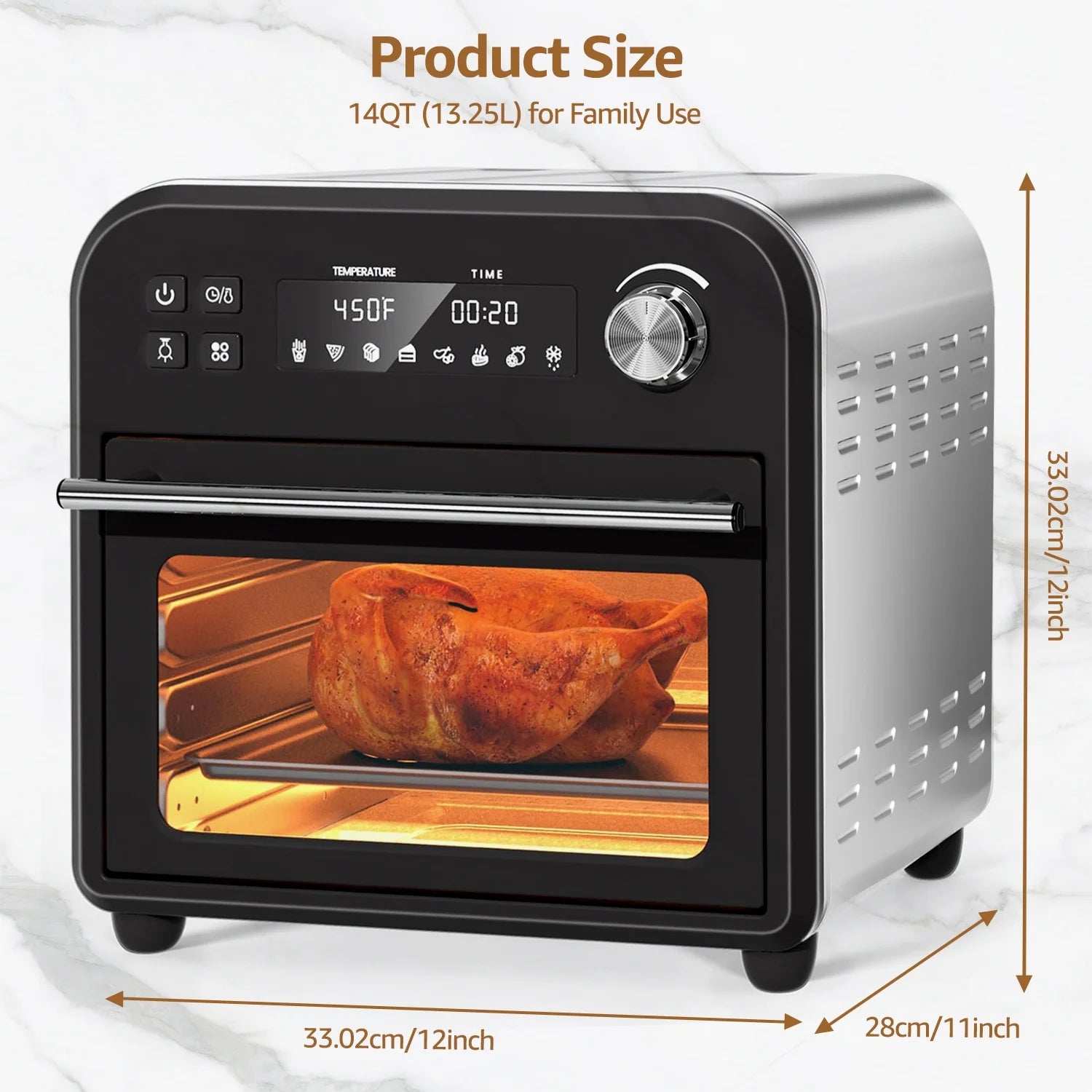 Multifunctional Digital Air Fryer Oven, 14QT 8-in-1 Countertop Convection Oven, 360° Evenly Oil-Free, with Recipe Book, Non-Stick Stainless Steel