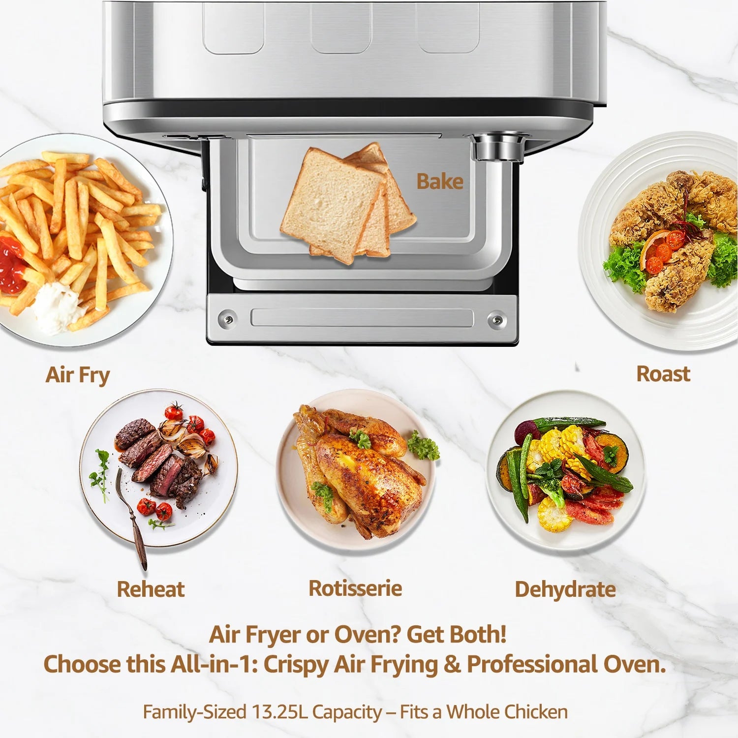 Multifunctional Digital Air Fryer Oven, 14QT 8-in-1 Countertop Convection Oven, 360° Evenly Oil-Free, with Recipe Book, Non-Stick Stainless Steel